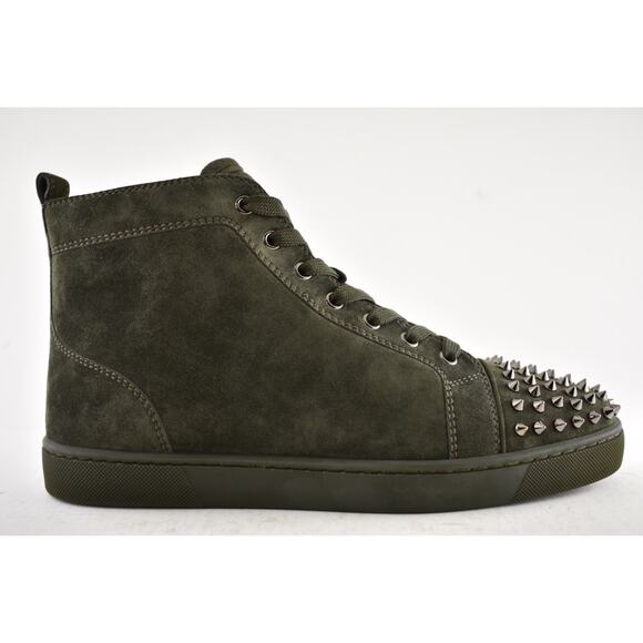 Christian Louboutin Lou Spikes Flat Tyrol Green Suede High Top Sneaker 42.5 9.5 - Picture 2 of 13